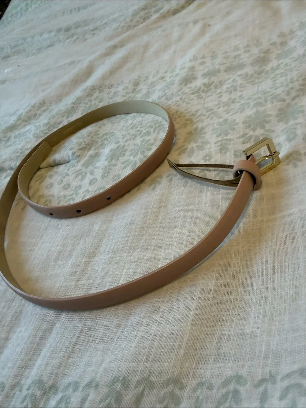 Max Mara Nude Tan Leather Belt with Gold Buckle